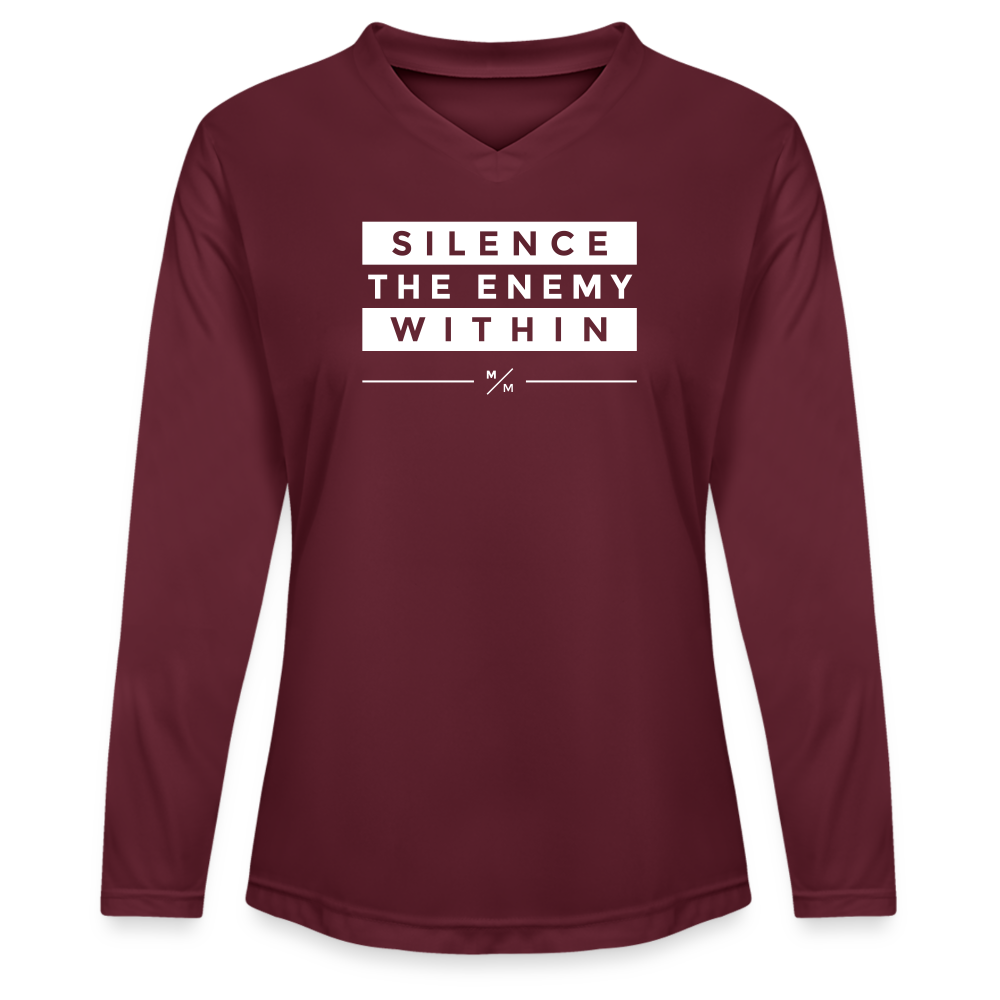 Silence The Enemy Within - Ladies' Zone Performance Long-Sleeve T-Shirt - maroon
