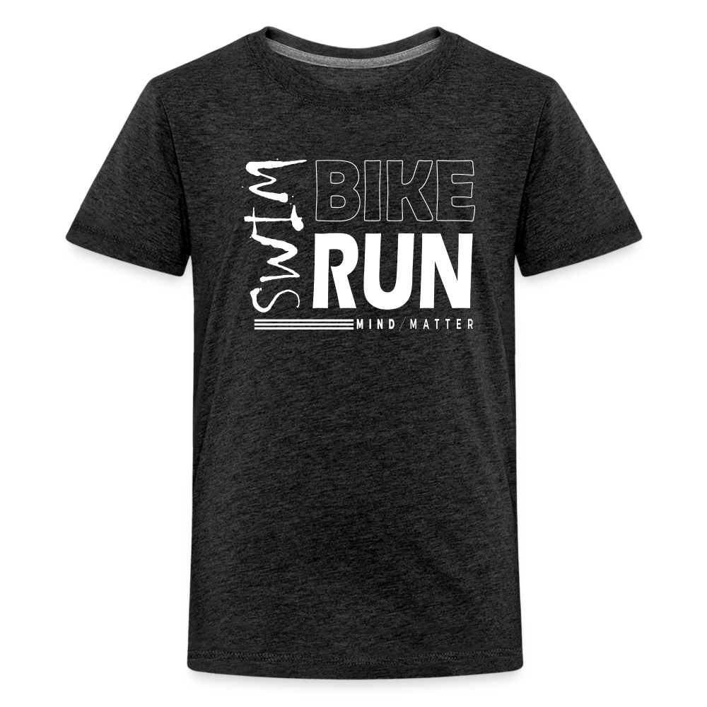 Swim-Bike-Run- Kids' Premium T-Shirt - charcoal grey