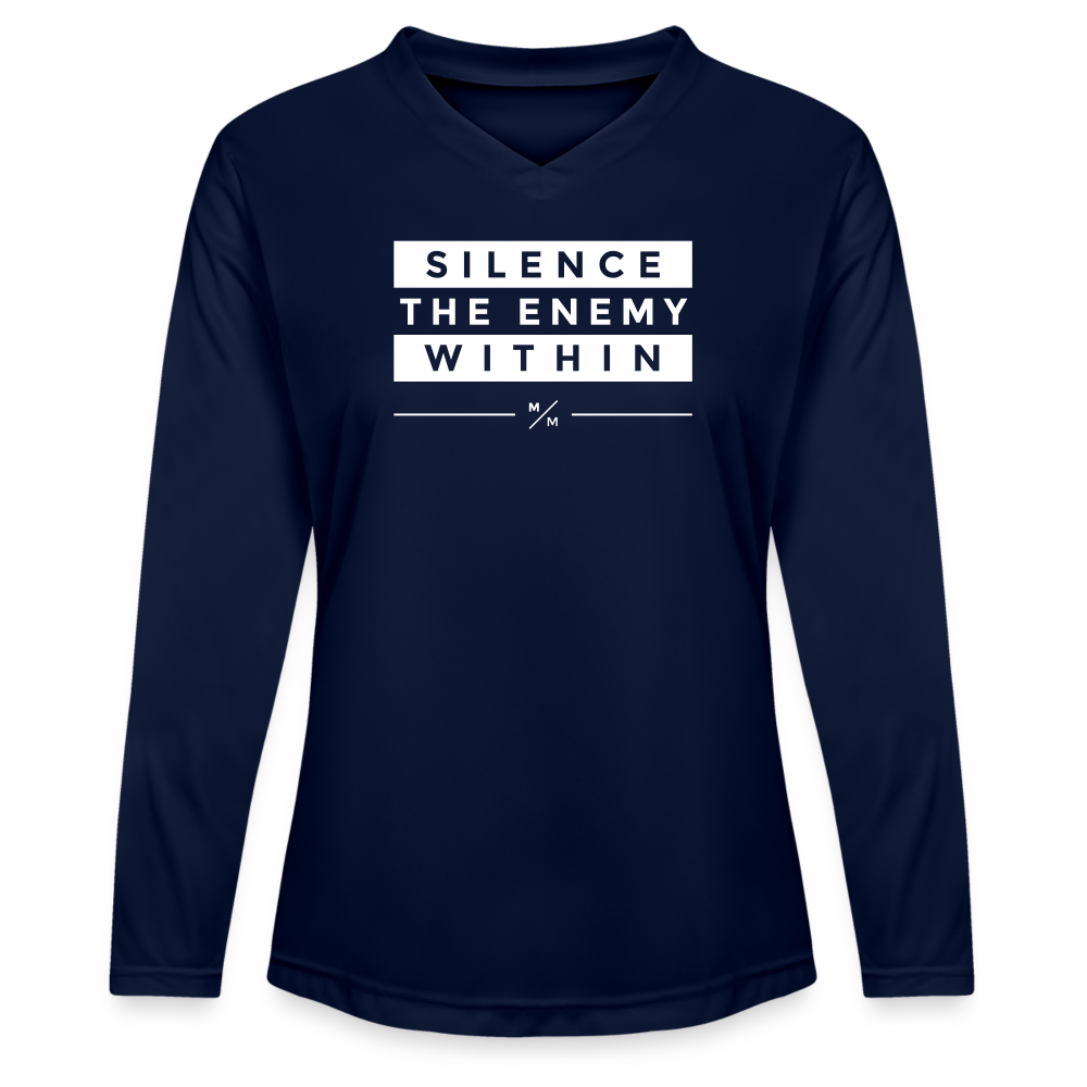 Silence The Enemy Within - Ladies' Zone Performance Long-Sleeve T-Shirt - dark navy