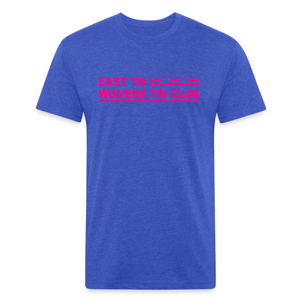 East TN Womens Tri Club Neon Pink- Unisex Fitted Cotton/Poly T-Shirt by Next Level - heather royal