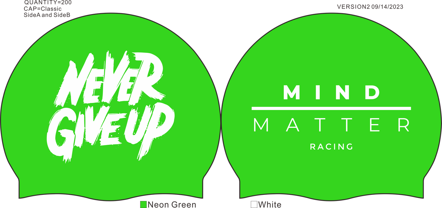 MM Racing- Never Give Up Swim Cap