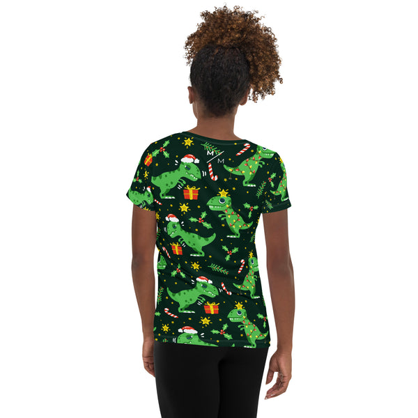 Christmas Dinosaur MM- Women's Athletic T-shirt