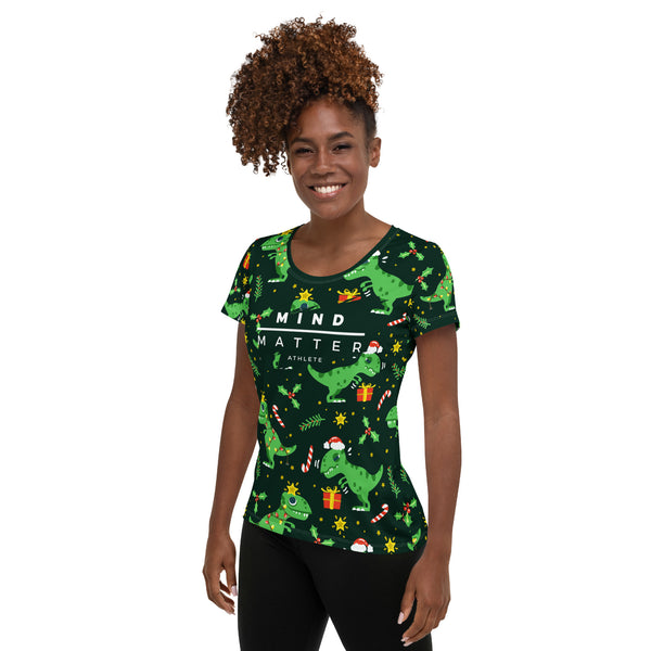 Christmas Dinosaur MM- Women's Athletic T-shirt