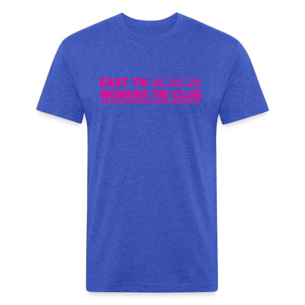 East TN Womens Tri Club Neon Pink- Unisex Fitted Cotton/Poly T-Shirt by Next Level - heather royal