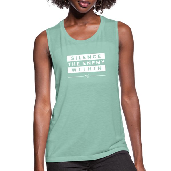 Silence the Enemy- Women's Flowy Muscle Tank - dusty mint blue