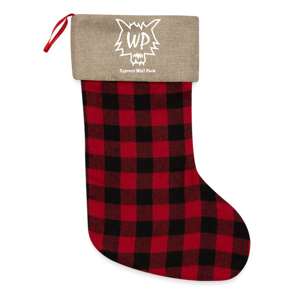Cypress Wolf Pack- Plaid Christmas Stocking - red/black
