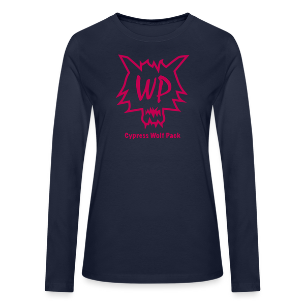 Wolf Pack Pink- Bella + Canvas Women's Long Sleeve T-Shirt - navy
