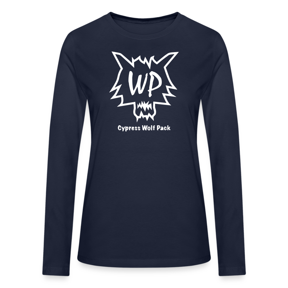 Cypress Wolf Pack White- Bella + Canvas Women's Long Sleeve T-Shirt - navy