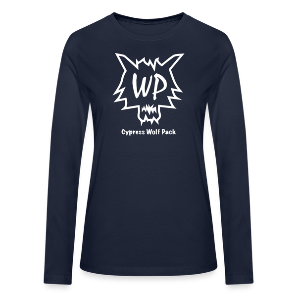 Cypress Wolf Pack White- Bella + Canvas Women's Long Sleeve T-Shirt - navy