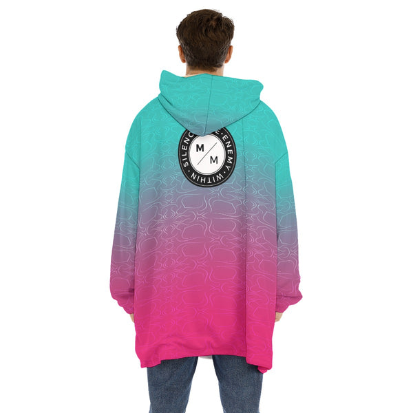 Teal/Pink Fade- Unisex Sherpa Fleece Hoodie/Parka