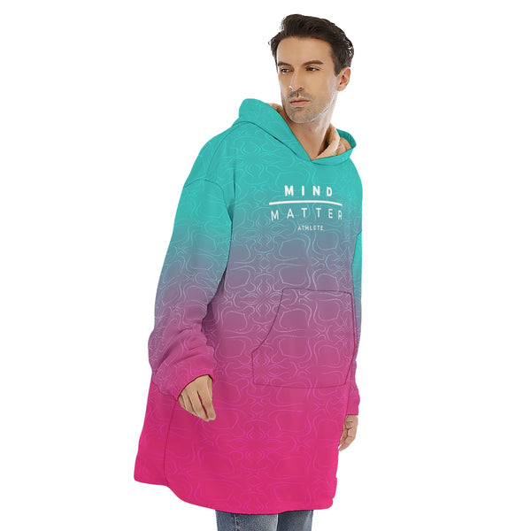 Teal/Pink Fade- Unisex Sherpa Fleece Hoodie/Parka