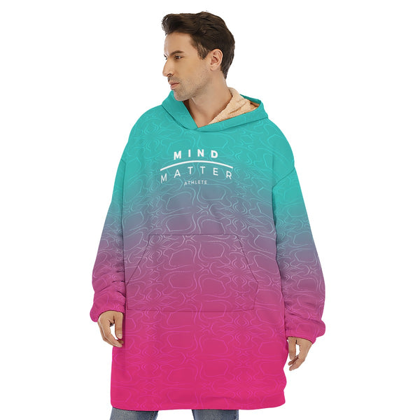 Teal/Pink Fade- Unisex Sherpa Fleece Hoodie/Parka