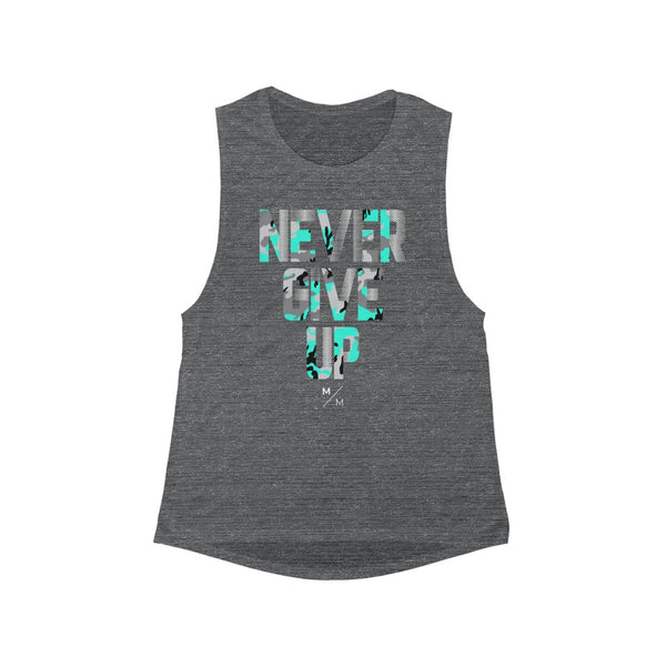 Never Give up- Women's Flowy Scoop Muscle Tank