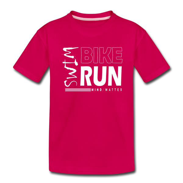 Swim-Bike-Run- Kids' Premium T-Shirt - dark pink