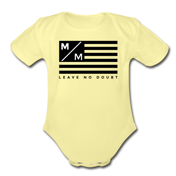 MM Flag LND- Organic Short Sleeve Baby Bodysuit - washed yellow