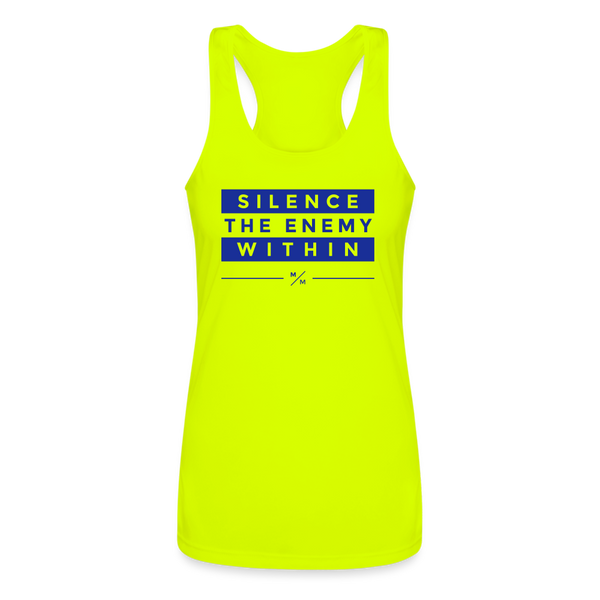STEW Blue- Women’s Performance Racerback Tank Top - neon yellow